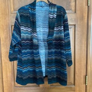 Rafaella teal patterned 3/4 sleeve cardigan sweater size 1X